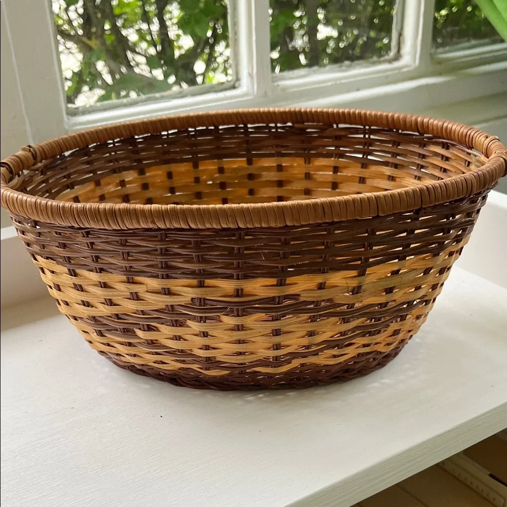 Handcrafted Brown and Tan Woven Basket